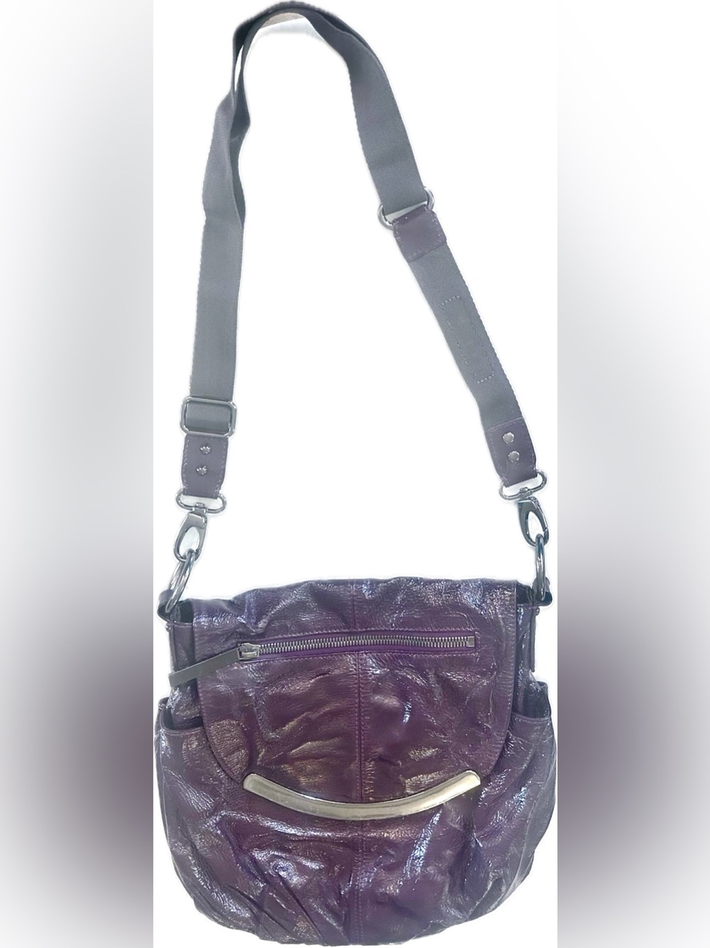 HOBO Dark Red Shiny Leather Shoulder Bag with Adjustable Strap